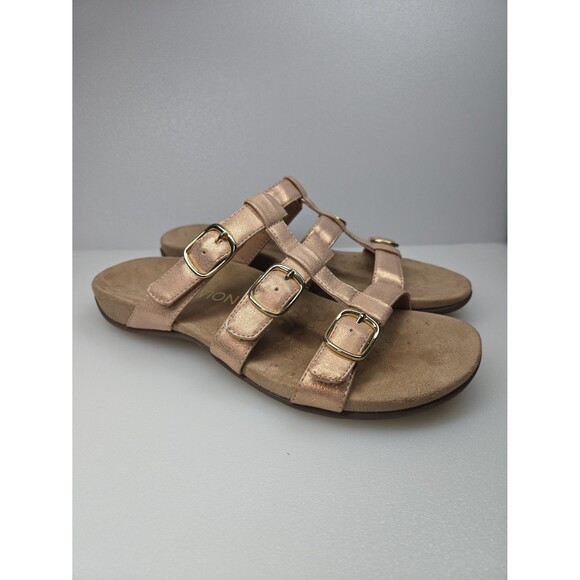 Vionic Misa Metallic Rose Gold Adjustable 3 Strap Slide Sandal Size 9  Comfort - Picture 2 of 12